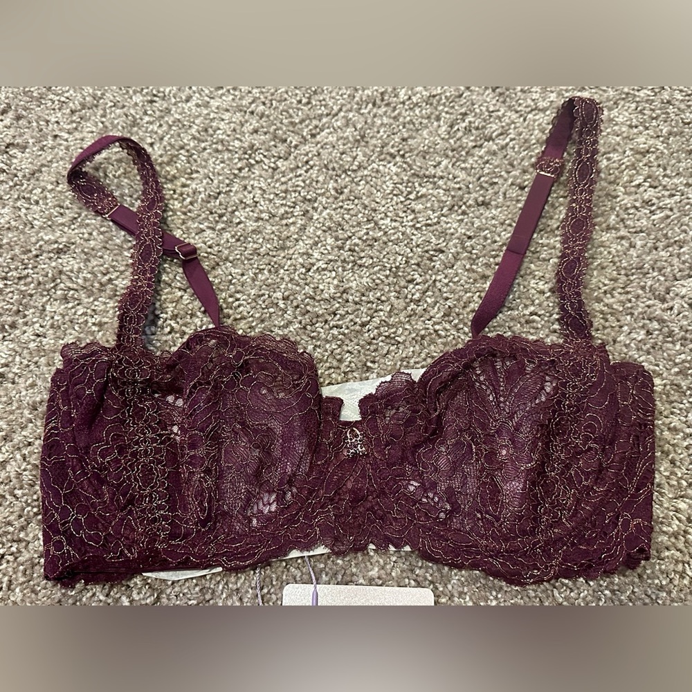 NWT Savage X Fenty 32DDD Purple Lace Unlined Balconette Bra